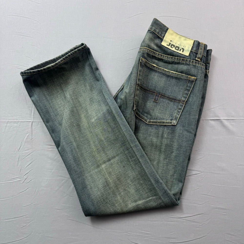 Ted‎ Baker Jean Mens 34 Straight Leg Denim Blue Wash Button Fly Trousers